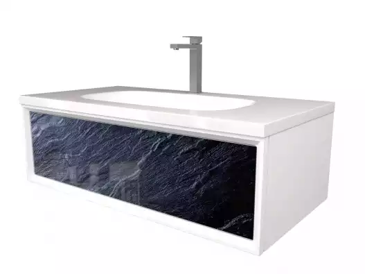 Тумба с раковиной Marka One Milacco 100 1 ящик Black stone верх