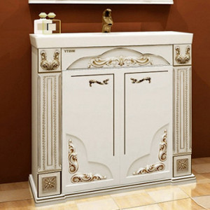 Тумба с раковиной Misty Барокко 100 белая, патина