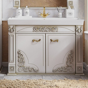 Тумба с раковиной Misty Барокко 120 прямая белая, патина