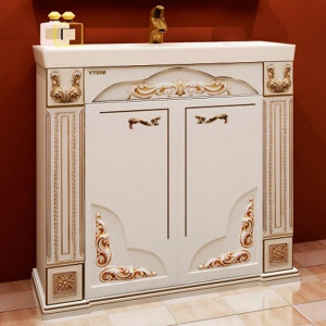 Тумба с раковиной Misty Барокко 80 белая, патина