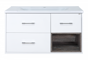 Тумба с раковиной Misty Фетта 100 с 3 ящ. и нишей подвесная белая
