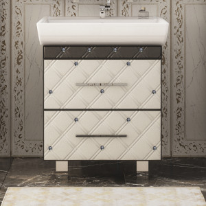 Тумба для комплекта Misty Гранд Lux 60 бело-черная кожа cristallo, 2 ящика