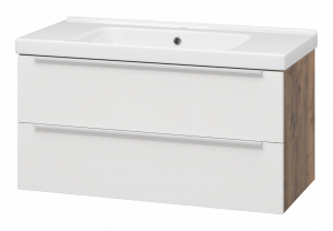Тумба с раковиной Misty Карат 100 подвесная белый/дуб галифакс олово