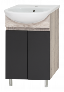 Тумба с раковиной Misty Поло 50 напольная антрацит/дуб галифакс белый