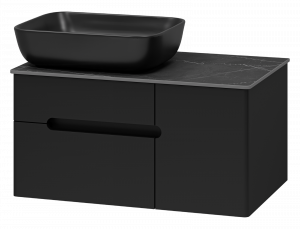 Тумба с раковиной Misty Роял 80 левая подвесная черный