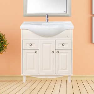 Тумба с раковиной Misty Шармель 80 светло-бежевая эмаль