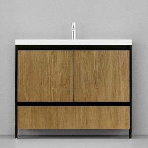 Тумба с раковиной Velvex Klaufs 100 с 1 ящиком напольная черный/дерево