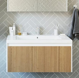 Тумба с раковиной Velvex Klaufs 100 с 1 ящиком подвесная белый/дерево