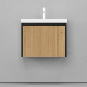 Тумба с раковиной Velvex Klaufs 60 с 1 ящиком подвесная черный/дерево