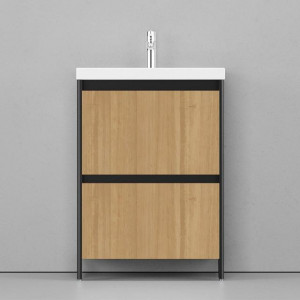 Тумба с раковиной Velvex Klaufs 60 с 2 ящиками напольная черный/дерево