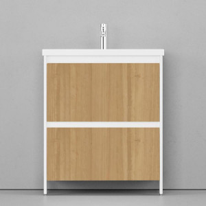 Тумба с раковиной Velvex Klaufs 70 с 2 ящиками напольная белый/дерево