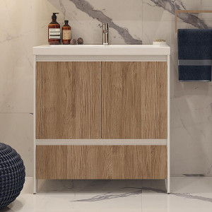 Тумба с раковиной Velvex Klaufs 80 с 1 ящиком напольная белый/дерево