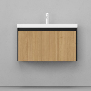 Тумба с раковиной Velvex Klaufs 80 с 1 ящиком подвесная черный/дерево