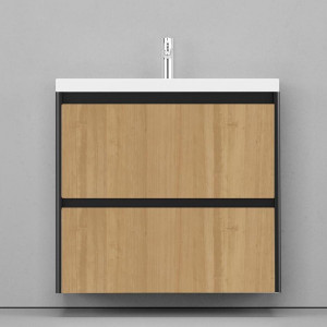 Тумба с раковиной Velvex Klaufs 80 с 2 ящиками подвесная черный/дерево