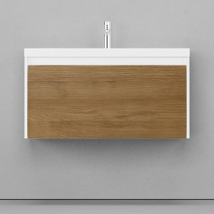 Тумба с раковиной Velvex Klaufs 90 с 1 ящиком подвесная белый/дерево