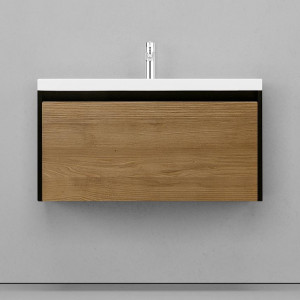 Тумба с раковиной Velvex Klaufs 90 с 1 ящиком подвесная черный/дерево