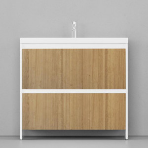 Тумба с раковиной Velvex Klaufs 90 с 2 ящиками напольная белый/дерево