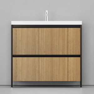 Тумба с раковиной Velvex Klaufs 90 с 2 ящиками напольная черный/дерево
