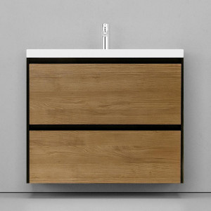 Тумба с раковиной Velvex Klaufs 90 с 2 ящиками подвесная черный/дерево