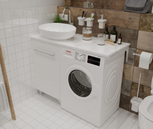 Тумба 1Marka Wash 48 c раковиной над стиральной машиной 110 белый глянец