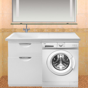 Тумба Misty Куба 60 с раковиной над стиральной машиной 120 L с бельевой корзиной