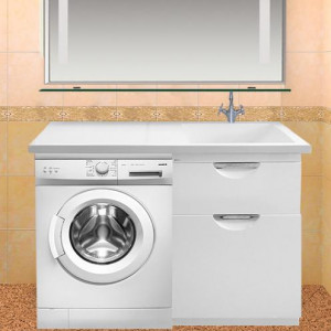 Тумба Misty Куба 60 с раковиной над стиральной машиной 120 R с бельевой корзиной
