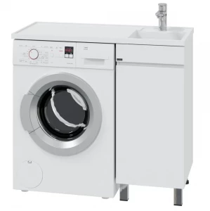 Тумба СанТа Марс 38 с раковиной Лидер 100 над стиральной машиной напольная, чаша справа