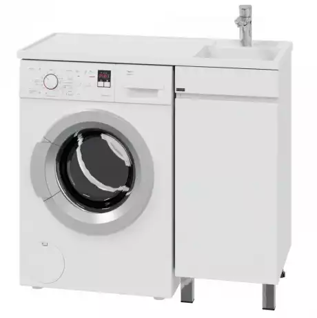 Тумба СанТа Марс 38 с раковиной Лидер 100 над стиральной машиной напольная, чаша справа