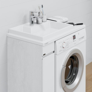 Тумба с раковиной над стиральной машиной СаНта Марс 19 напольная 1 дверь светлый L