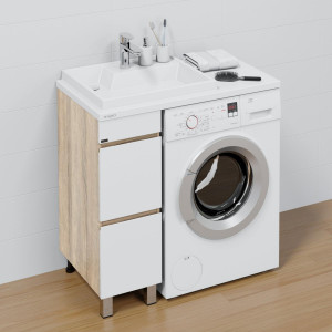 Тумба с раковиной над стиральной машиной СаНта Марс 29 2 ящика напольная янтарный L