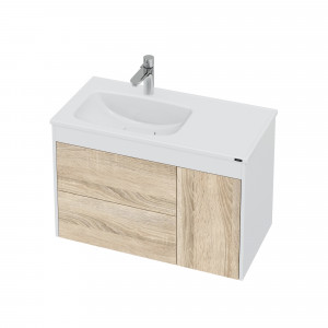 Тумба под раковину СаНта Меркурий 90 2 ящ. подвесная янтарный/белый